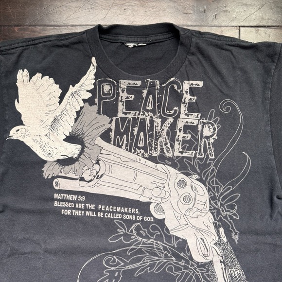 Vintage Jesus Tee Y2K  NOTW Peace Maker VTG Shirt Mens Size M Punk Grunge Gun - Picture 2 of 4